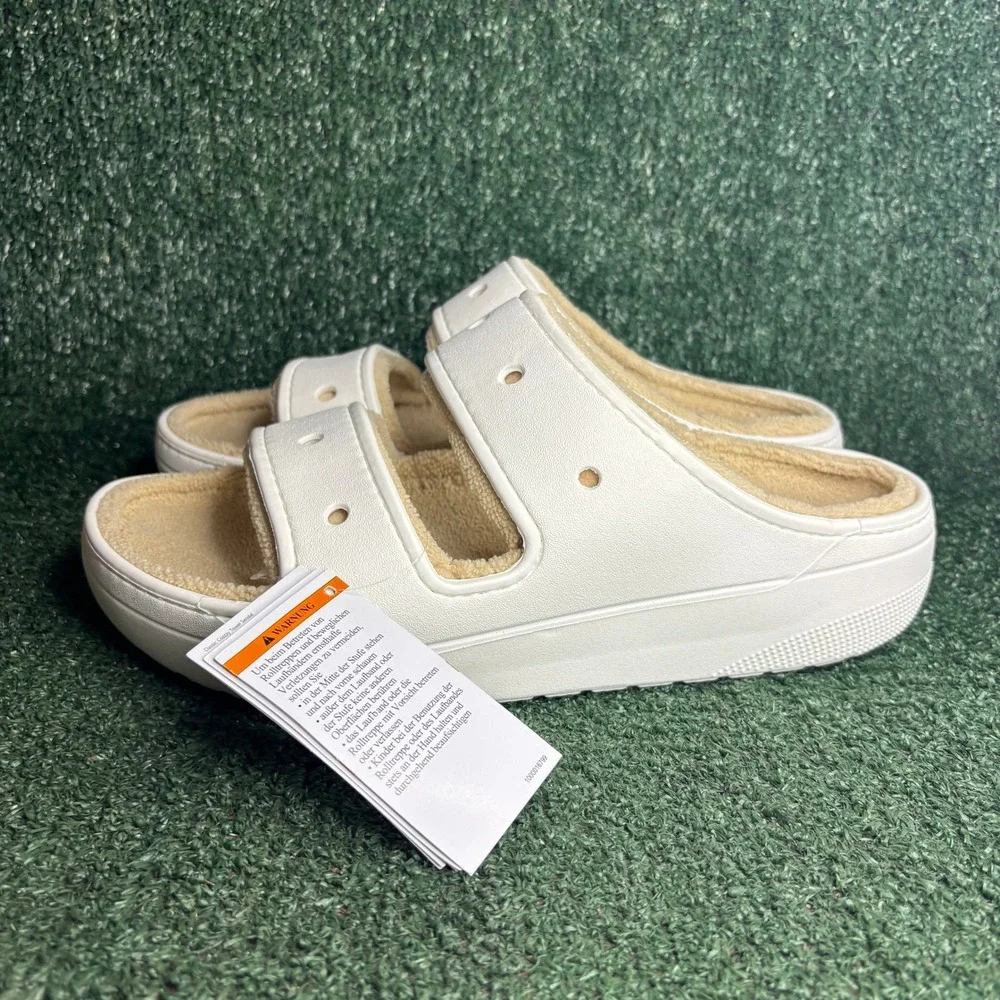 NEW Crocs Classic Cozzzy Towel Lined Fuzzy Comfort Slide Sandal White Mens Sz 11